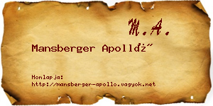 Mansberger Apolló névjegykártya